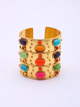 Multicolour Stone Studded Brass Statement Cuff Bracelet