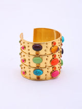 Multicolour Stone Studded Brass Statement Cuff Bracelet