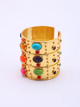 Multicolour Stone Studded Brass Statement Cuff Bracelet
