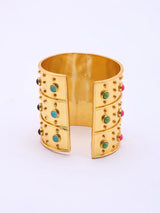 Multicolour Stone Studded Brass Statement Cuff Bracelet