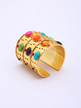 Multicolour Stone Studded Brass Statement Cuff Bracelet