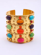 Multicolour Stone Studded Brass Statement Cuff Bracelet