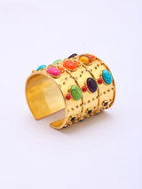 Multicolour Stone Studded Brass Statement Cuff Bracelet