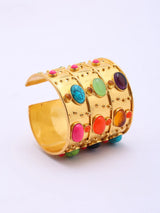 Multicolour Stone Studded Brass Statement Cuff Bracelet