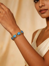 Blue and Purple Cabochon Stone Twisted Rope Brass Bracelet