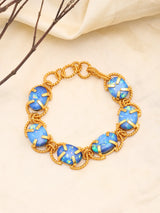 Blue and Purple Cabochon Stone Twisted Rope Brass Bracelet
