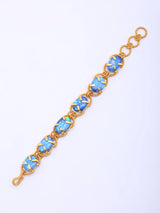 Blue and Purple Cabochon Stone Twisted Rope Brass Bracelet