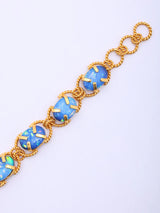 Blue and Purple Cabochon Stone Twisted Rope Brass Bracelet