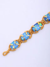 Blue and Purple Cabochon Stone Twisted Rope Brass Bracelet