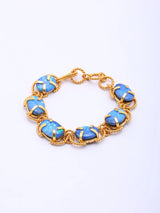 Blue and Purple Cabochon Stone Twisted Rope Brass Bracelet