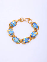 Blue and Purple Cabochon Stone Twisted Rope Brass Bracelet