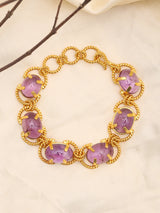 Blue and Purple Cabochon Stone Twisted Rope Brass Bracelet