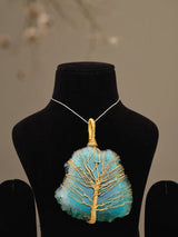 Tree of Life Teal Blue Stone Brass Wire Wrapped Pendant