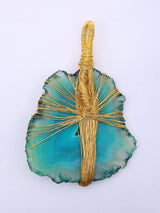 Tree of Life Teal Blue Stone Brass Wire Wrapped Pendant