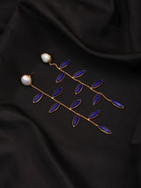 Leaf and Vine Marquise Stone Long Earrings in Brass