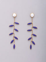 Leaf and Vine Marquise Stone Long Earrings in Brass