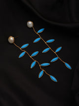 Leaf and Vine Marquise Stone Long Earrings in Brass