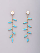 Leaf and Vine Marquise Stone Long Earrings in Brass