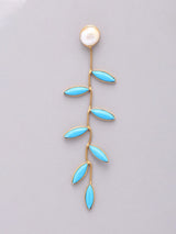 Leaf and Vine Marquise Stone Long Earrings in Brass