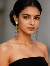 Leaf and Vine Marquise Stone Long Earrings in Brass