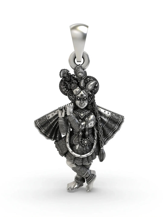 Banke Bihari Lord Krishna Sterling Silver Pendant