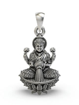 Goddess Lakshmi Temple Silver Pendant with Lotus Motif