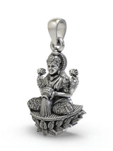 Goddess Lakshmi Temple Silver Pendant with Lotus Motif