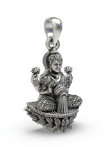 Goddess Lakshmi Temple Silver Pendant with Lotus Motif