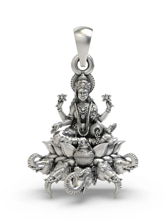 Gajalakshmi Temple Motif Sterling Silver Pendant