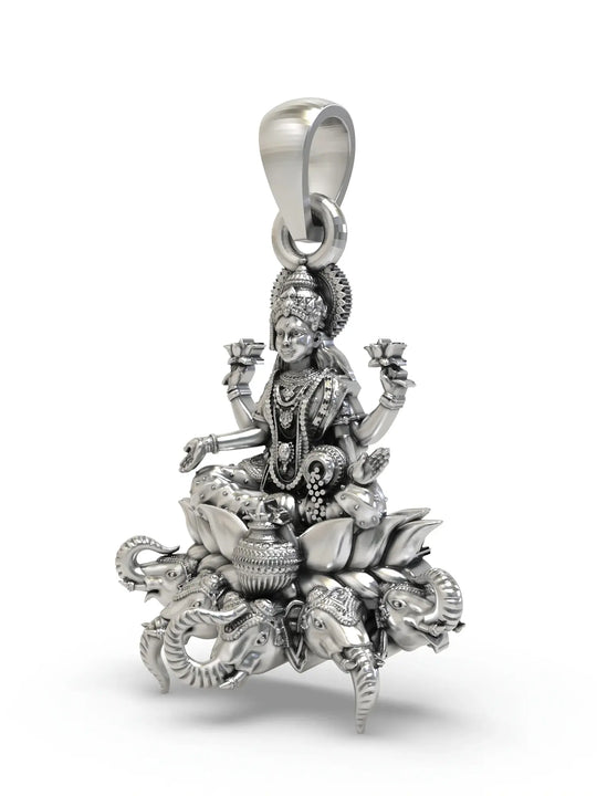 Gajalakshmi Temple Motif Sterling Silver Pendant