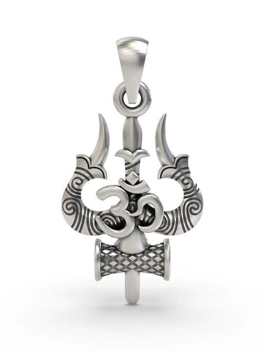 Trishul Om and Damru Sterling Silver Pendant