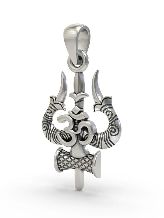 Trishul Om and Damru Sterling Silver Pendant