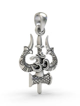 Trishul Om and Damru Sterling Silver Pendant