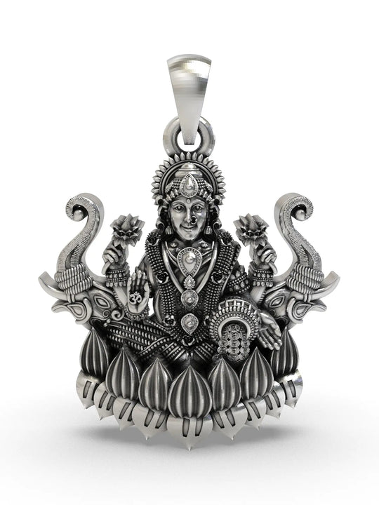 Goddess Gajalakshmi Sterling Silver Pendant