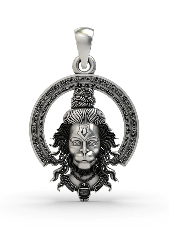 Lord Hanuman Sterling Silver Pendant with Siya Ram Mantra
