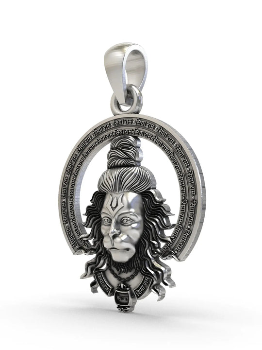 Lord Hanuman Sterling Silver Pendant with Siya Ram Mantra