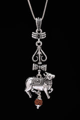 Nandi Trishul and Damru Sterling Silver Rudraksha Pendant