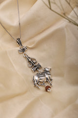 Nandi Trishul and Damru Sterling Silver Rudraksha Pendant