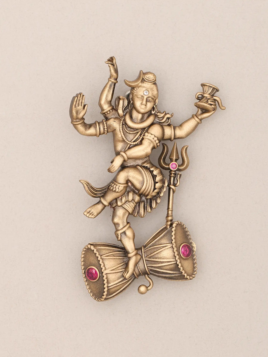 Nataraja Dancing Shiva on Damru Brass Brooch