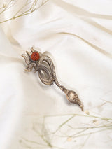 Brass Om Trishul Rudraksha Brooch with Shankh Dangle