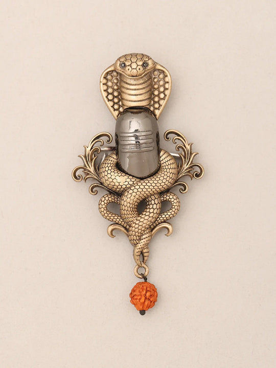 Antique Finish Naga Shiva Lingam Rudraksha Brass Brooch