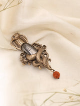 Antique Finish Naga Shiva Lingam Rudraksha Brass Brooch