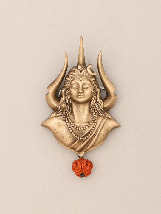 Adiyogi Shiva Trishul and Rudraksha Brass Brooch