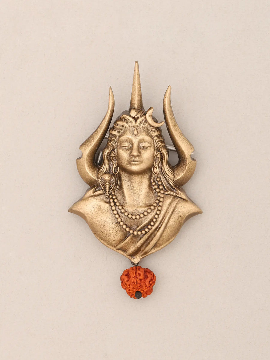 Adiyogi Shiva Trishul and Rudraksha Brass Brooch