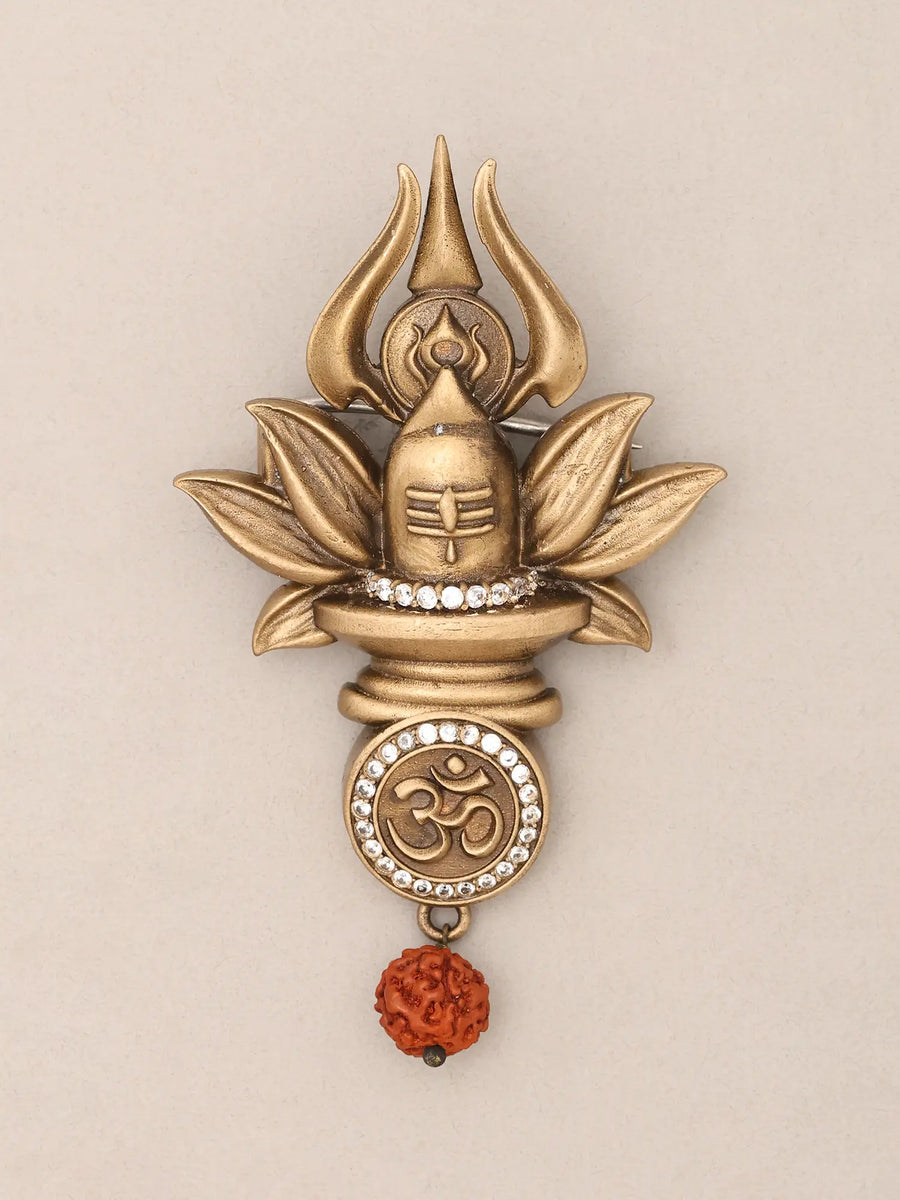 Shiva Linga Om Trishul Rudraksha Brass Brooch