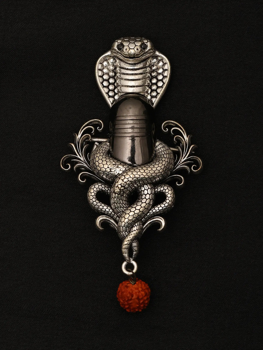 Naag Shiva Linga Brass Brooch with Rudraksha Drop