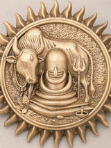 Nandi Shiva Linga Surya Halo Brass Brooch with Trishul Motif