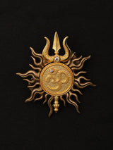 Om Surya Chakra Trishul Gold Finish Brass Brooch