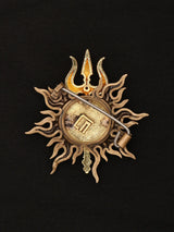 Om Surya Chakra Trishul Gold Finish Brass Brooch