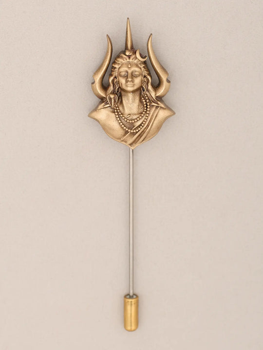 Adiyogi Shiva Trishul Brass Lapel Pin Necklace